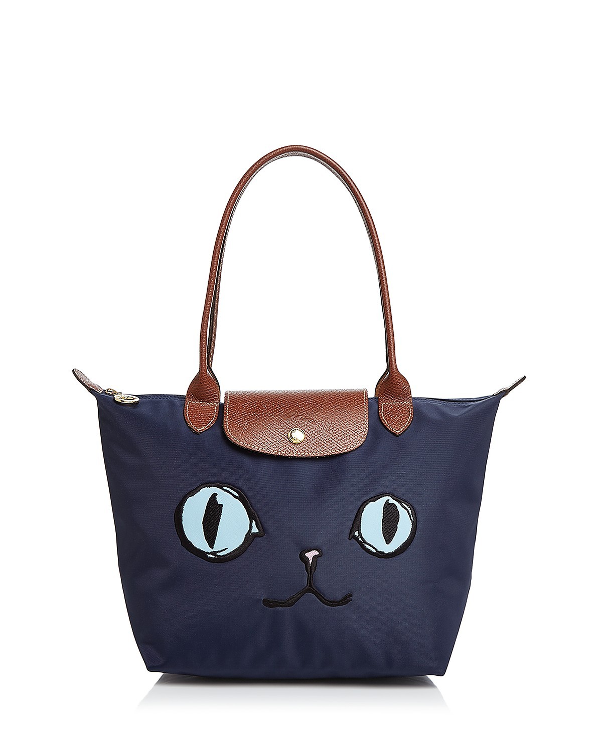 Special Offeer France Made Longchamp Miaou Cat Blue Eyes Small Tote Bag Navy - $150.00