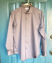 Calvin Klein Button Up Shirt Mens L 16 32/33 Gray Infinite Non-Iron Slim... - $14.00