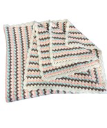 Handcrafted Crochet Blanket Brown Pink Blue Oatmeal Scalloped Edges 58x4... - $28.41