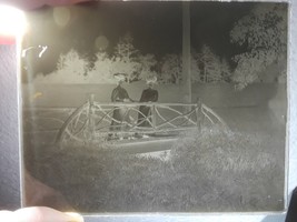 Antique 1890&#39;s 2 Women on Rustic Wood Bridge Photo Glass Negative Vintage  - £15.17 GBP