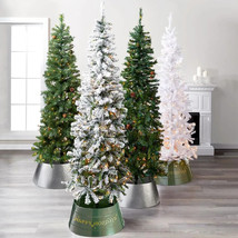 7Ft Slim Prelit Artificial Christmas Tree Flocked Green or White Holiday... - $89.99