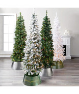 7Ft Slim Prelit Artificial Christmas Tree Flocked Green or White Holiday... - $126.37 CAD