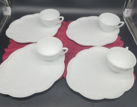 Indiana Milk Glass Snack Plate &amp; Cup 4 Sets  Harvest Grape Lunch Oblong ... - $36.43