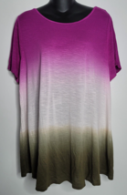 Lane Bryant Purple White Green Ombre Short Sleeve Tunic Top Blouse 14/16 $40 - £18.31 GBP