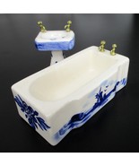 Vintage Delft Blue Miniature Dollhouse Bathtub Bathroom Sink Windmill Ho... - $22.99 CAD