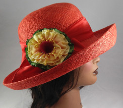 Women’s Red Straw Boater Hat Ribbon and Floral Bow Easter Sunhat - $47.99