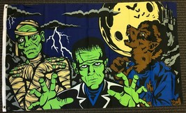 3x5 Monster Fright Night Halloween Flag Frankenstein Mummy Werewolf Full Moon - £13.28 GBP
