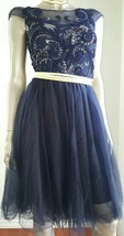 $900 Marchesa Notte Beautiful Blue Gold Embroide Tulle Runway Dress 2 - £154.26 GBP