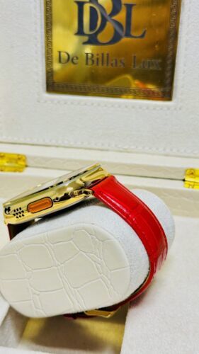 24k Gold Plated Apple Watch ULTRA 2 49mm Red Leather Band 24k Gold Buckle Item image 8