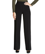 Ladies NEW EX M&amp;S BLACK WIDE LEG MID RISE OFFICE WEAR TROUSERS Size 6 Long - £21.44 GBP