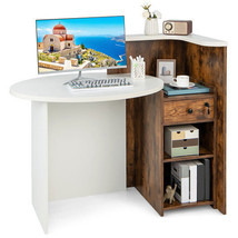 Front Reception Office Desk with Open Shelf and Drawer-Brown & White - Color: Br - €210,67 EUR