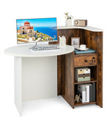Front Reception Office Desk with Open Shelf and Drawer-Brown &amp; White - C... - $4,601.91 MXN
