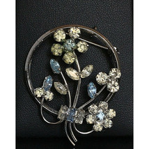 Elegant D&#39;or 925 Sterling Silver Blue &amp; Clear Rhinestones Floral Sky - €27,98 EUR