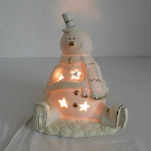 Skating Snowman Night Light Gold Trim Cut Outs International Bazaar w/Co... - $14.52