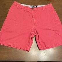 Chaps Men Flat Front Chino Size 38 X 8 Red Shorts Cotton Preppy Back Pockets - $12.99