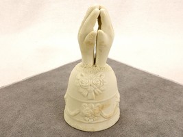 Porcelain Bisque Hand Bell, Praying Hands, Flowers With Ribbons &amp; Bows, Vintage - £11.47 GBP