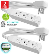 2X 3 Outlet Wall Tap Power Strip Adapter Plug Safety Cover 3Ft Extension Cord - £23.53 GBP
