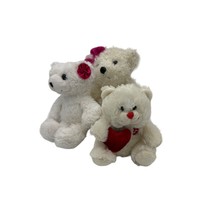 Lot of 3 White and Pink Red Teddy Bears Various Sizes - £12.60 GBP