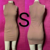 Thick Ribbed Tan Brown Mock Neck Bodycon Dress  Size S - £17.78 GBP