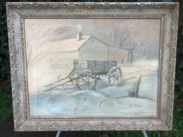 Mary Lou Molloy Original 1950s Rural Winter Landscape Vintage Oil Canvas - £639.48 GBP