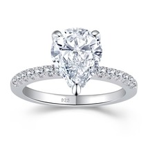 Solid 925 Sterling Silver Pear Oval Cut Wedding Engagement Rings For Women 4.0Ct - £40.60 GBP