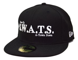 Peace Up A-Town Down S.W.A.T.S. Black New Era 59FIFTY Flat Bill Fitted H... - $27.95