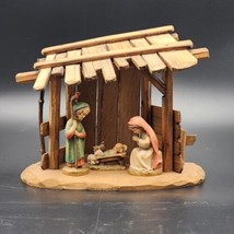 ANRI Italy Nativity Set 3” Hand Carved Wood  4 piece Including Stable Rare VTG - £413.66 GBP