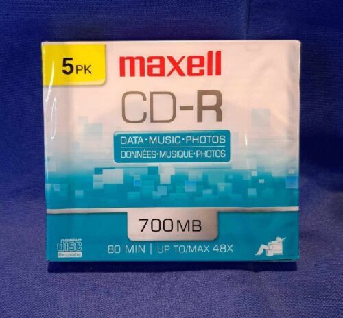 NEW~ MAXELL CD-R Data Music Photos 80 min 700mb SEALED 5 pack of Recordable CD's - $11.29
