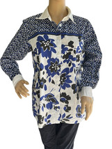 Bob Mackie Wearable Art Tunic Top White Blue Floral Button Up Women’s Size Small - £11.92 GBP