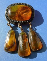 j30 Old Jewelry SUPER-COLOR Honey Natural Baltic Amber gems Brooch Pin 29g - £220.75 GBP