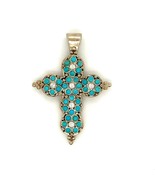 Vintage Sterling Signed Barse Thailand Cluster Turquoise and CZ Cross Pe... - $128.99 CAD