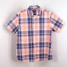 Apt. 9 Men&#39;s XL Peach Blue Plaid Cotton Stretch Button-Up Short Sleeve Shirt - £10.39 GBP