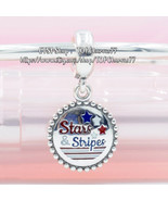 925 Sterling Silver Stars &amp; Stripes Dangle Charm With Mixed Enamel   - £14.00 GBP