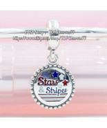 925 Sterling Silver Stars &amp; Stripes Dangle Charm With Mixed Enamel   - $25.79 CAD