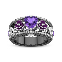 Rose Ring For Women In Black With DNA and Heart Cut Gemstone Enamel Rings - £106.18 GBP