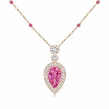 ANGARA Inverted Pear Pink Sapphire Necklace with Diamonds in 14K Solid Gold - £1,574.98 GBP