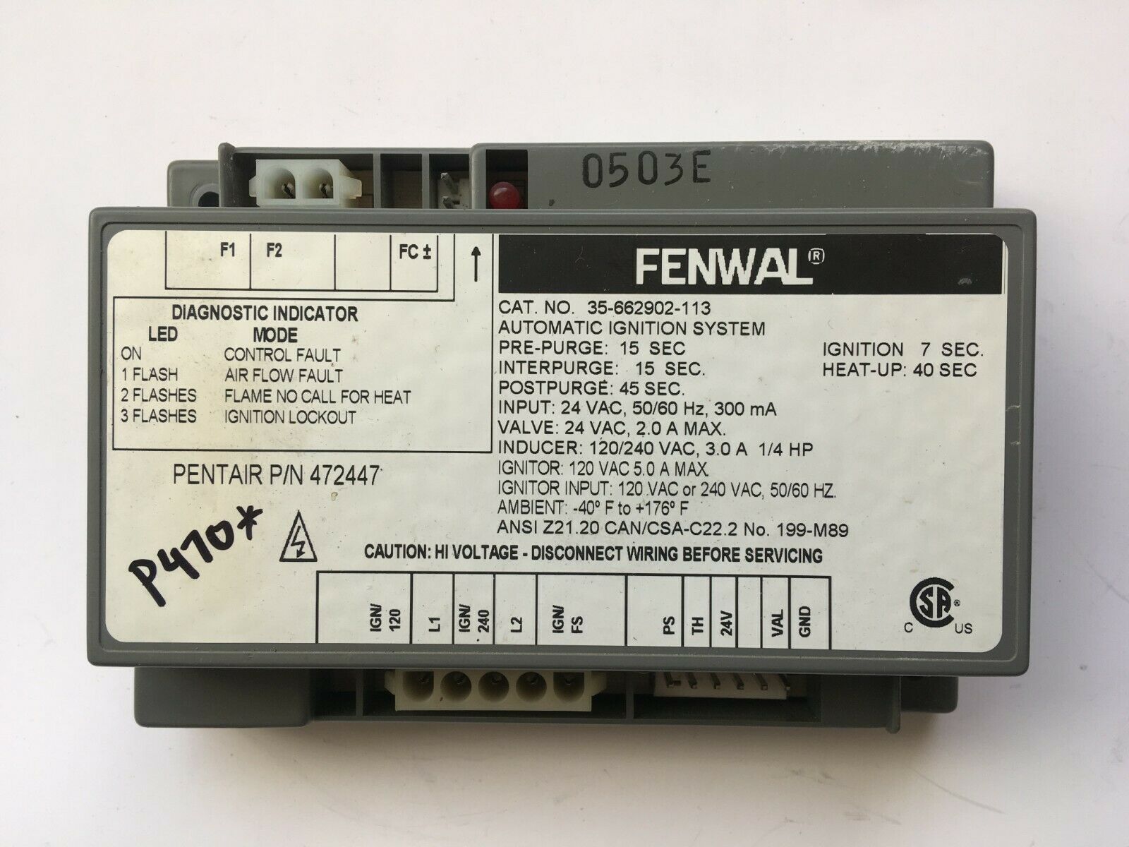 Fenwal 35662902113 Automatic Ignition Control System Pentair 472447