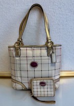 Coach Tattersall Plaid Tote Handbag Shoulder Bag Purse &amp; Wallet Wristlet... - $94.04