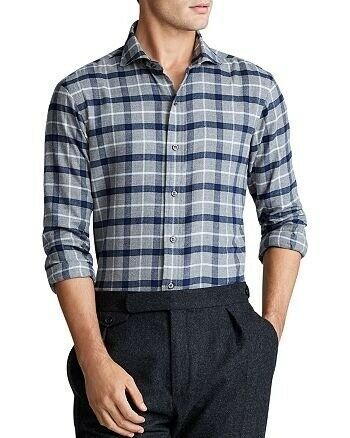 Polo Ralph Lauren GREY/NAVY MULTI Men's Windowpane Classic Fit Shirt, US Medium - $69.05