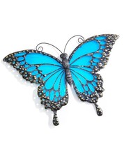 Butterfly Suncatcher Wall Plaque 17" Long Hanging Blue Glass Metal Home Garden  - $41.58