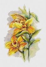 Sunny orchid Cross stitch floral pattern pdf - Yellow Flower embroidery floral  - £10.79 GBP