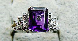 1.5 Ctw Genuine Purple Amethyst &amp; Diamond 14K White Gold Ring New - £265.85 GBP