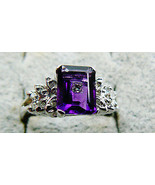 1.5 Ctw Genuine Purple Amethyst &amp; Diamond 14K White Gold Ring New - £262.72 GBP
