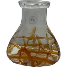 Margie&#39;s Garden Murano School Hand Blown Art Glass Vase Clear Applied Yellow 7&quot; - £22.42 GBP