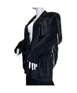 Vintage Winlit Size M Suede Fringe Jacket Black Western - €114,94 EUR