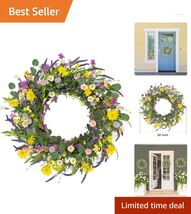 22-Inch Handmade Spring Wreath with Lavender &amp; Daisy - Colorful Front Do... - $49.45