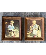 2 wood Framed James Ingwersen Art Prints Girl Eating and Boy Reading 10-... - £27.06 GBP