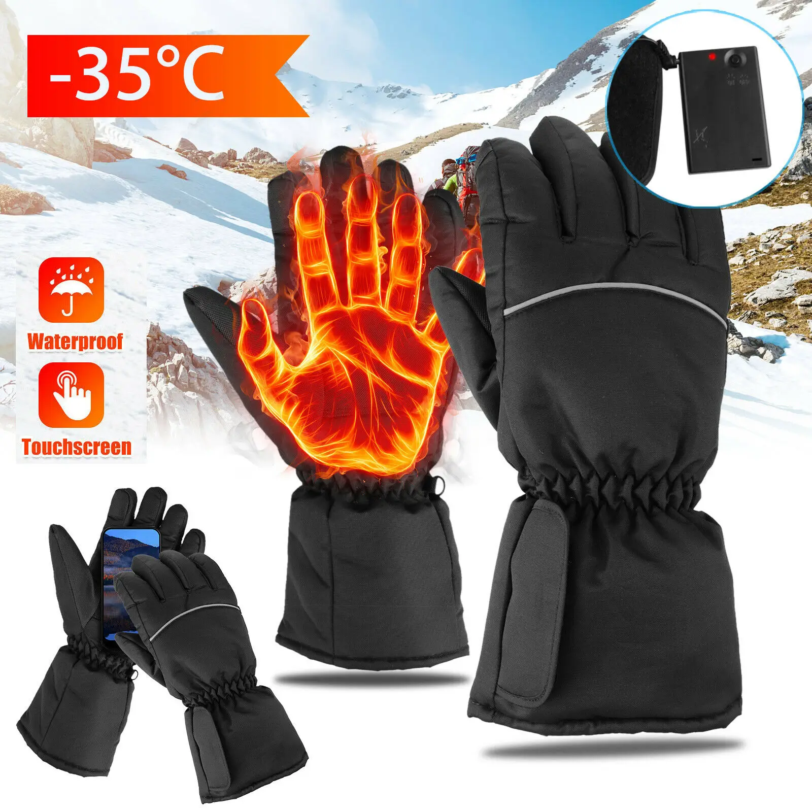 Motorcycle Electric Heated Gloves Winter Warm Gloves Guantes Touchscreen - £11.59 GBP+