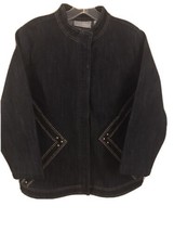 Victor Costa Blue Denim Jacket Studded Zippered Closure Long Sleeves Size Medium - £16.11 GBP