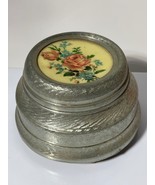 Vintage Floral Powder Music Box Empty Flower Design Metal Round - $356.83 MXN